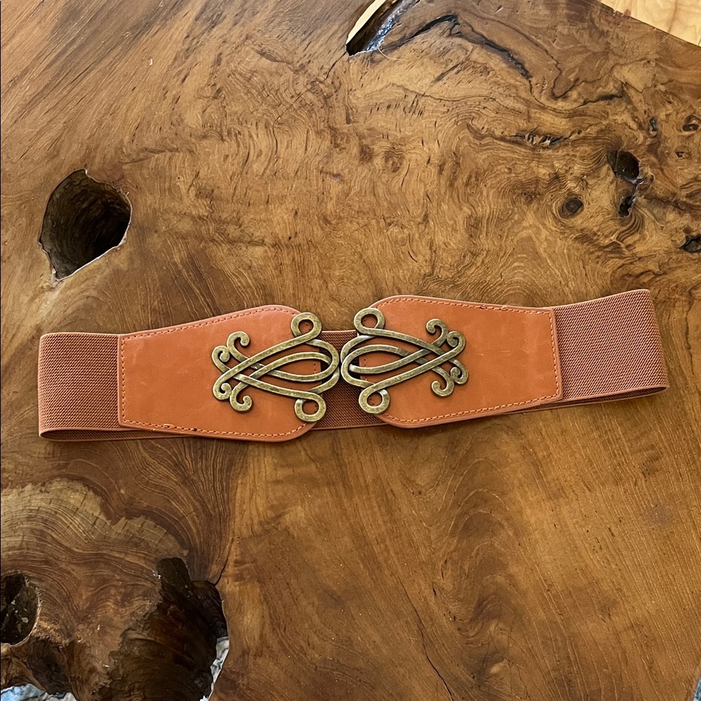 Elegant Brown Belt with Gold Buckle